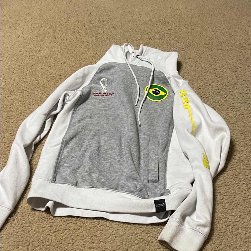 Gray and White Hoodie with Yellow Details